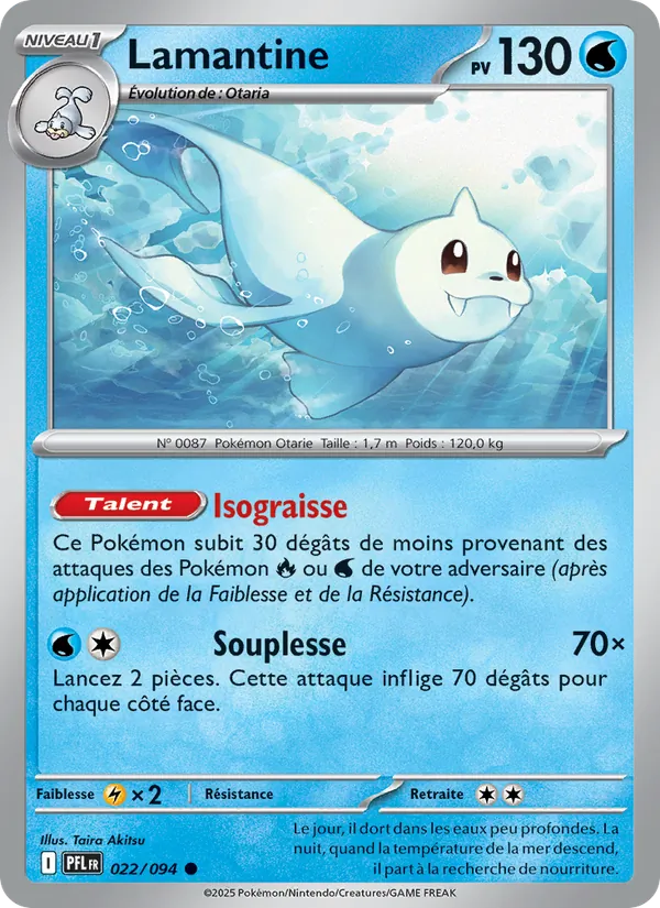 Carte Pokémon Lamantine 022/94 de l'extension Flammes Fantasmagoriques