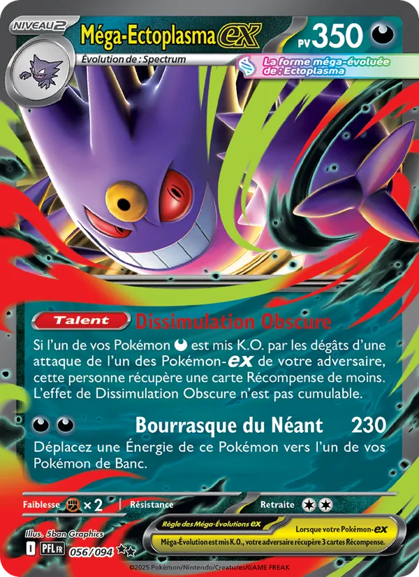 Carte Pokémon Méga-Ectoplasma-ex 056/94 de l'extension Flammes Fantasmagoriques