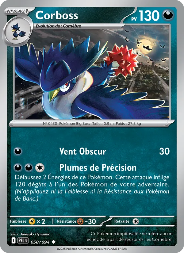 Carte Pokémon Corboss 058/94 de l'extension Flammes Fantasmagoriques