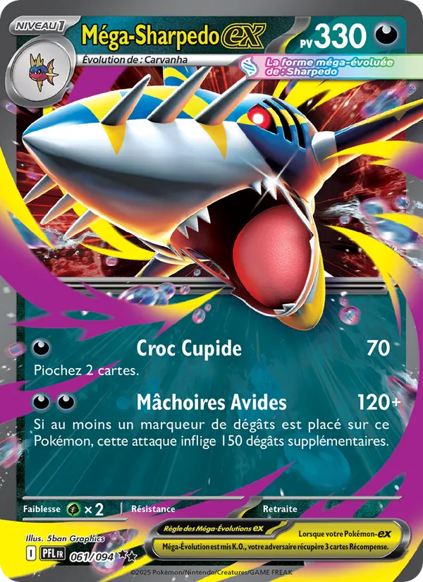 Carte Pokémon Méga-Sharpedo-ex 061/94 de l'extension Flammes Fantasmagoriques