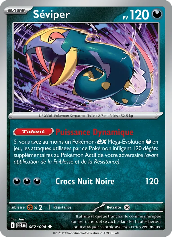 Carte Pokémon Séviper 062/94 de l'extension Flammes Fantasmagoriques