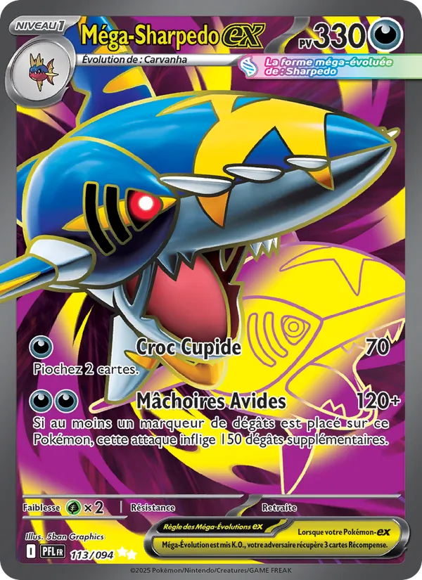 Carte Pokémon Méga-Sharpedo-ex 113/94 de l'extension Flammes Fantasmagoriques