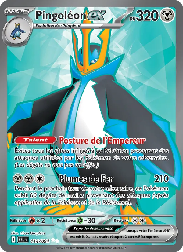 Carte Pokémon Pingoléon-ex 114/94 de l'extension Flammes Fantasmagoriques