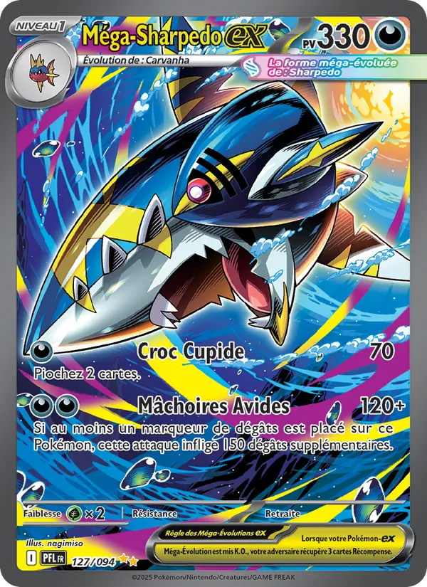 Carte Pokémon Méga-Sharpedo-ex 127/94 de l'extension Flammes Fantasmagoriques