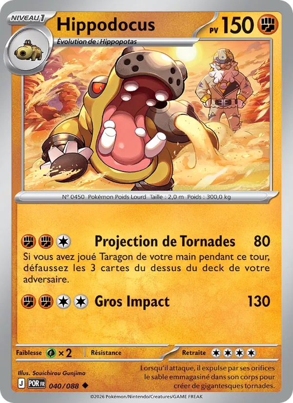 Carte Pokémon Hippodocus 040/88 de l'extension Équilibre Parfait