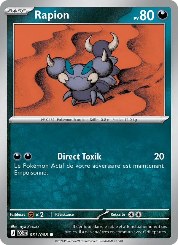 Carte Pokémon Rapion 051/88 de l'extension Équilibre Parfait