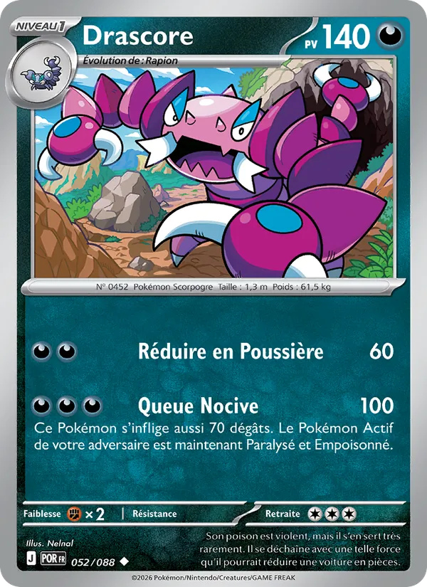 Carte Pokémon Drascore 052/88 de l'extension Équilibre Parfait