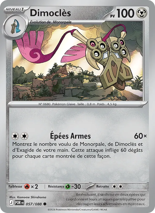 Carte Pokémon Dimoclès 057/88 de l'extension Équilibre Parfait
