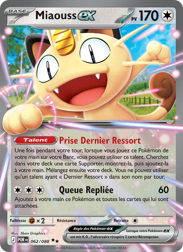 Carte Pokémon Miaouss-ex 062/88 de l'extension Équilibre Parfait