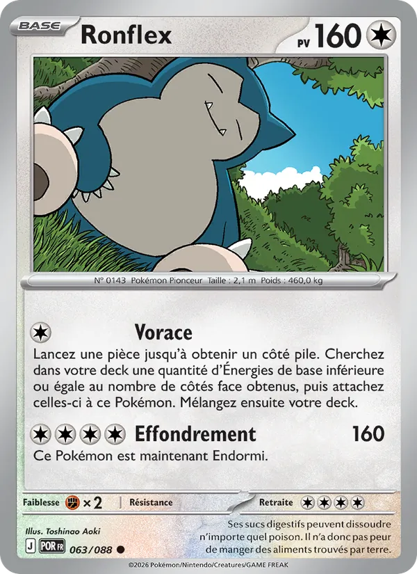 Carte Pokémon Ronflex 063/88 de l'extension Équilibre Parfait