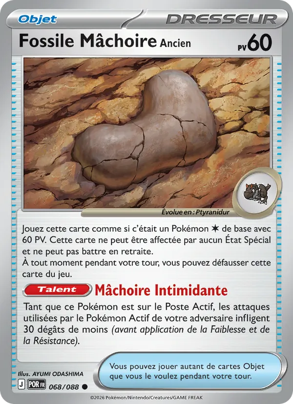 Carte Pokémon Fossile Mâchoire Ancien 068/88 de l'extension Équilibre Parfait