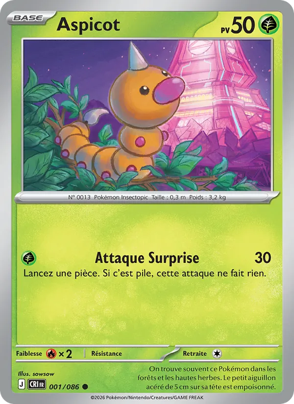 Carte Pokémon Aspicot 001/86 de l'extension Chaos Ascendant