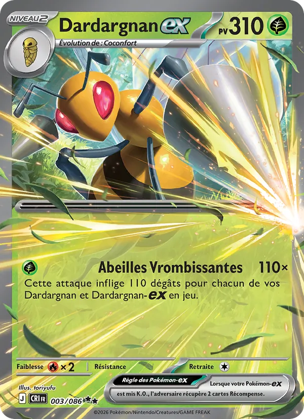 Carte Pokémon Dardargnan-ex 003/86 de l'extension Chaos Ascendant