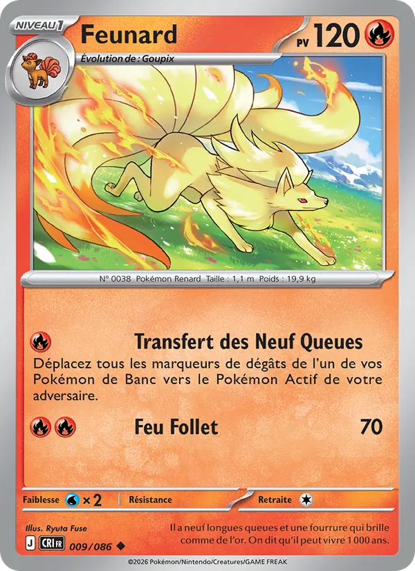 Carte Pokémon Feunard 009/86 de l'extension Chaos Ascendant