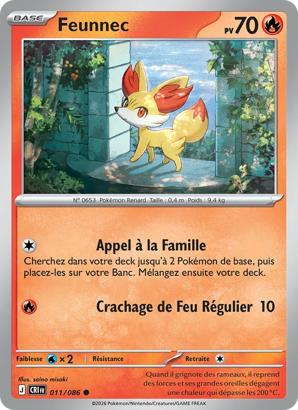 Carte Pokémon Feunnec 011/86 de l'extension Chaos Ascendant
