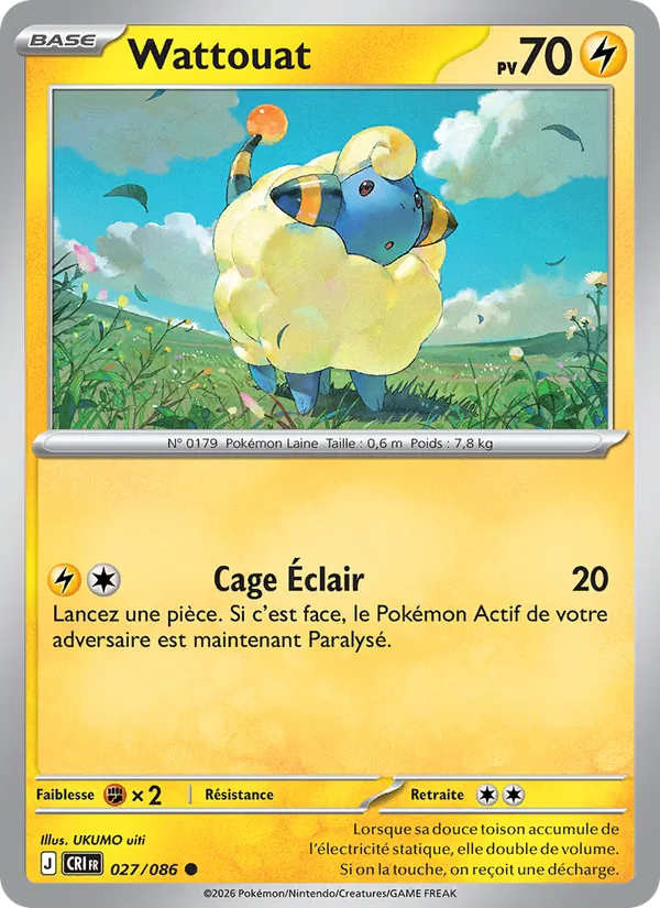 Carte Pokémon Wattouat 027/86 de l'extension Chaos Ascendant