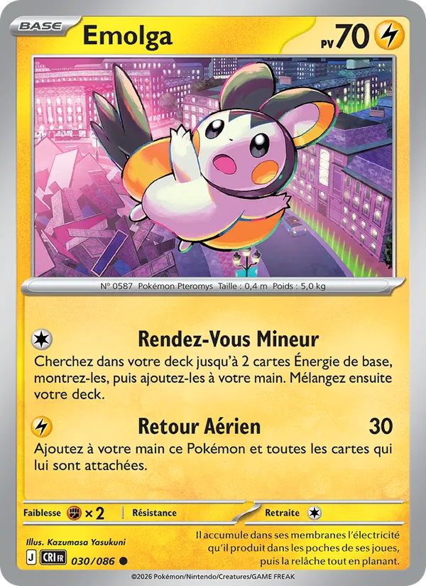 Carte Pokémon Emolga 030/86 de l'extension Chaos Ascendant