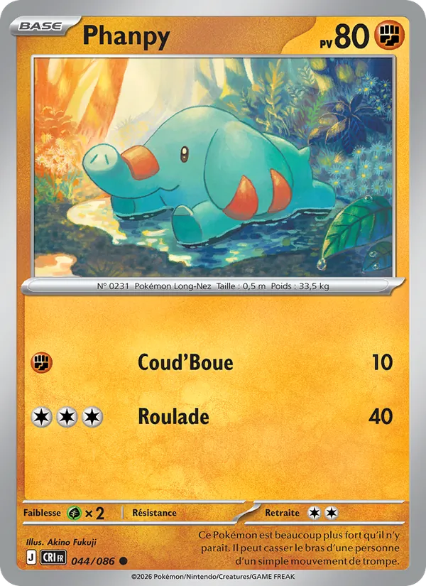 Carte Pokémon Phanpy 044/86 de l'extension Chaos Ascendant