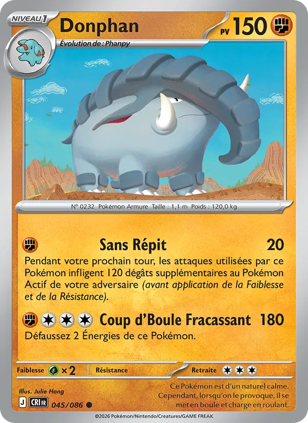 Carte Pokémon Donphan 045/86 de l'extension Chaos Ascendant