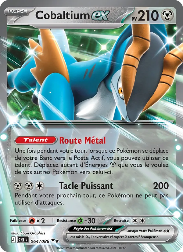Carte Pokémon Cobaltium-ex 064/86 de l'extension Chaos Ascendant