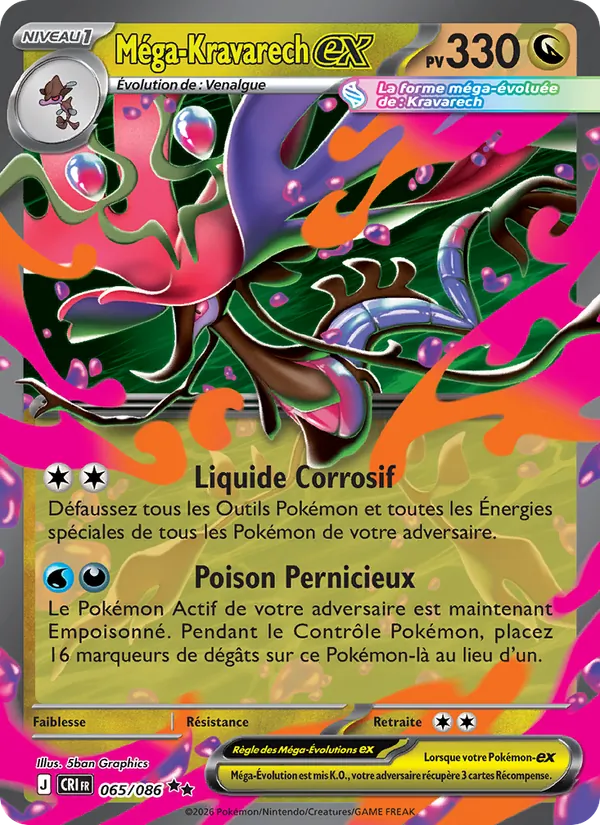 Carte Pokémon Méga-Kravarech-ex 065/86 de l'extension Chaos Ascendant