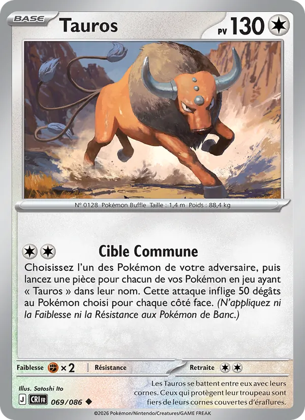 Carte Pokémon Tauros 069/86 de l'extension Chaos Ascendant