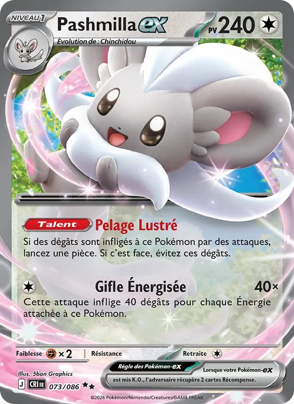 Carte Pokémon Pashmilla-ex 073/86 de l'extension Chaos Ascendant