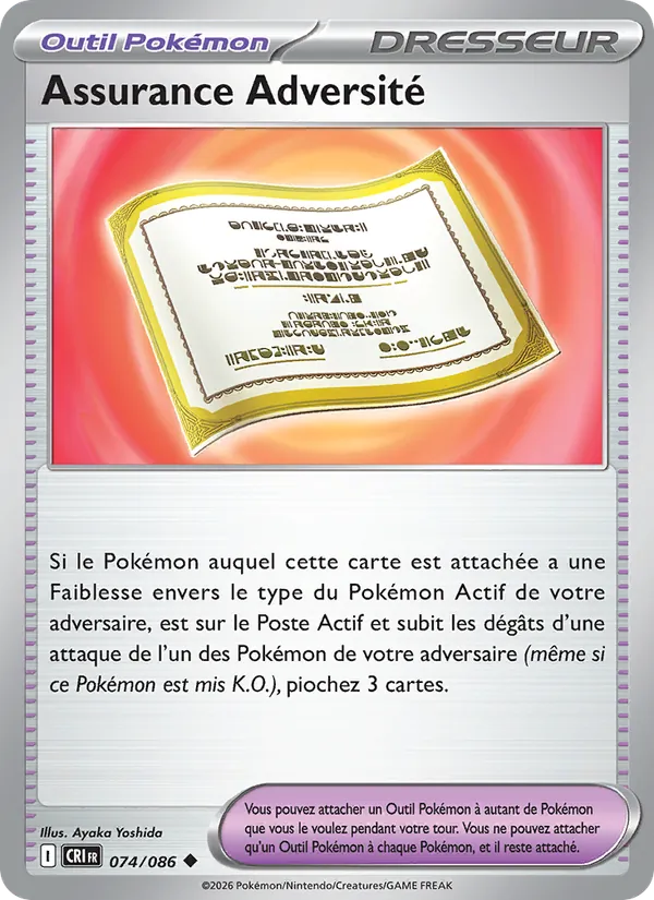 Carte Pokémon Assurance Adversité 074/86 de l'extension Chaos Ascendant
