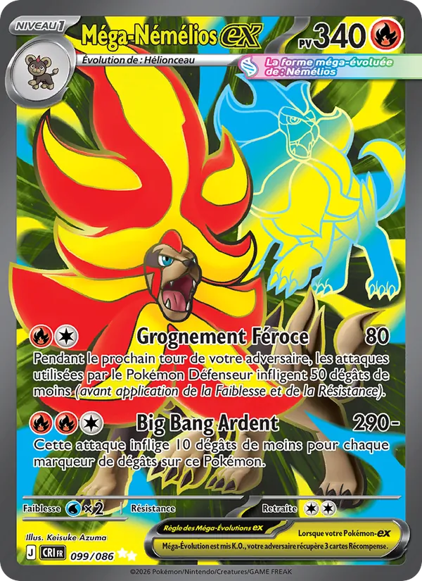 Carte Pokémon Méga-Némélios-ex 099/86 de l'extension Chaos Ascendant