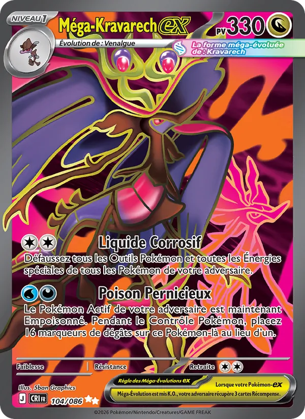 Carte Pokémon Méga-Kravarech-ex 104/86 de l'extension Chaos Ascendant