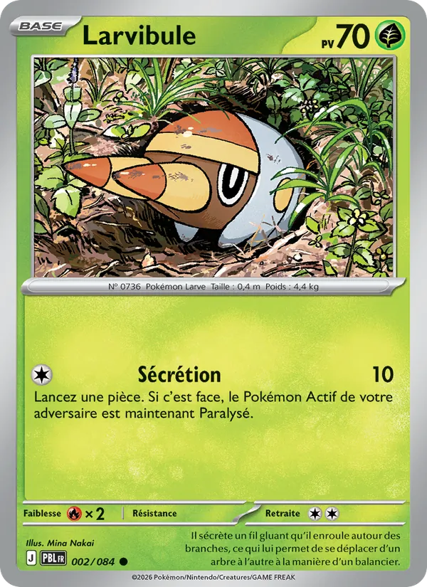Carte Pokémon Larvibule 002/84 de l'extension Nuit Noire