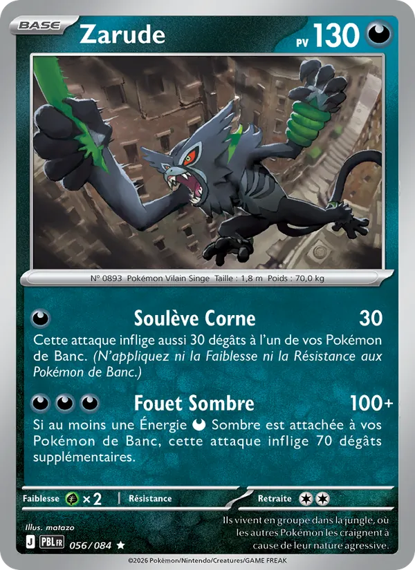 Carte Pokémon Zarude 056/84 de l'extension Nuit Noire