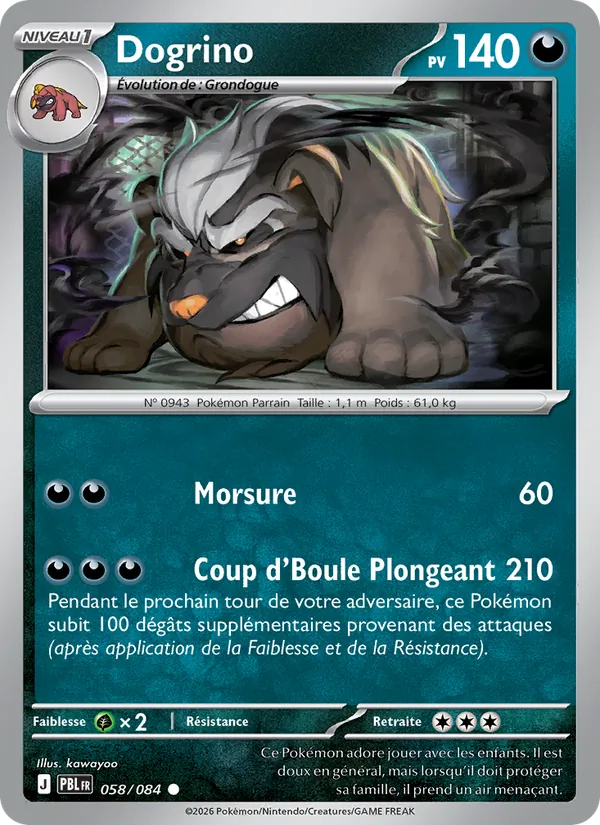 Carte Pokémon Dogrino 058/84 de l'extension Nuit Noire