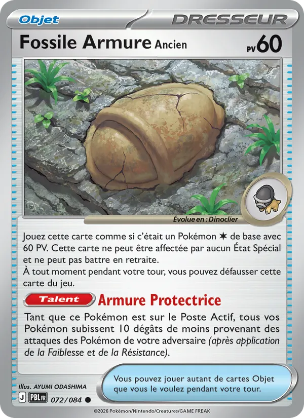 Carte Pokémon Fossile Armure Ancien 072/84 de l'extension Nuit Noire