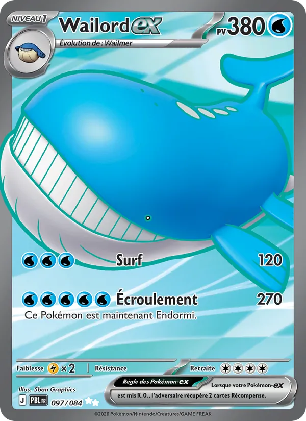 Carte Pokémon Wailord-ex 097/84 de l'extension Nuit Noire