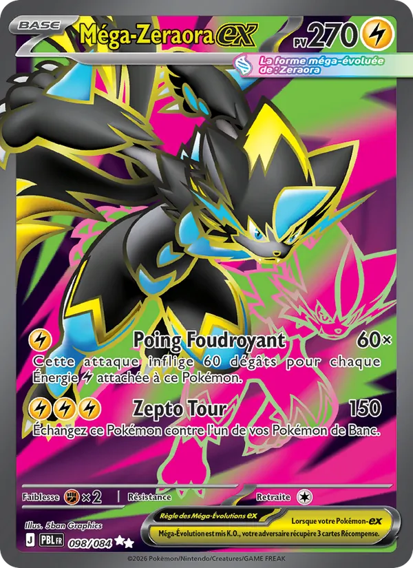 Carte Pokémon Méga-Zeraora-ex 098/84 de l'extension Nuit Noire