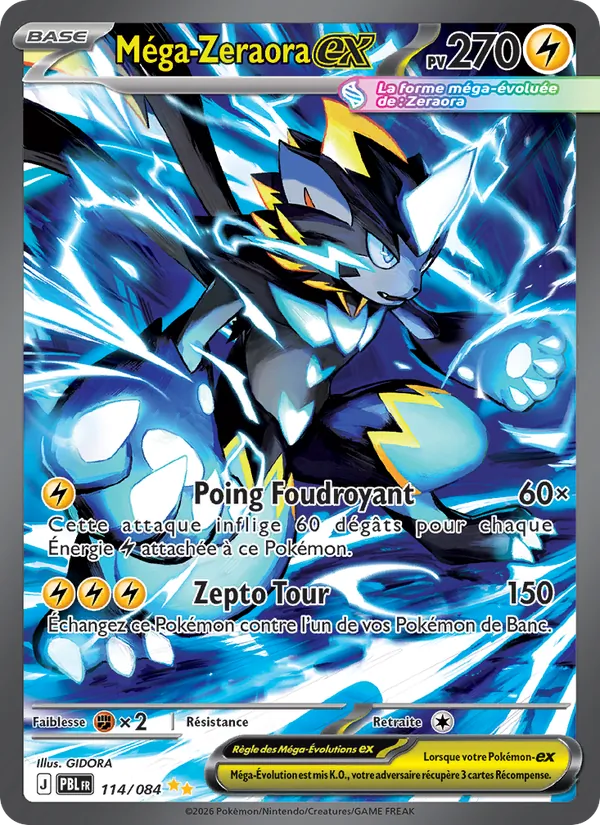 Carte Pokémon Méga-Zeraora-ex 114/84 de l'extension Nuit Noire