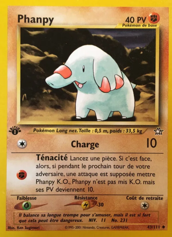 Carte Pokémon Phanpy 43/111 de l'extension Neo Genesis