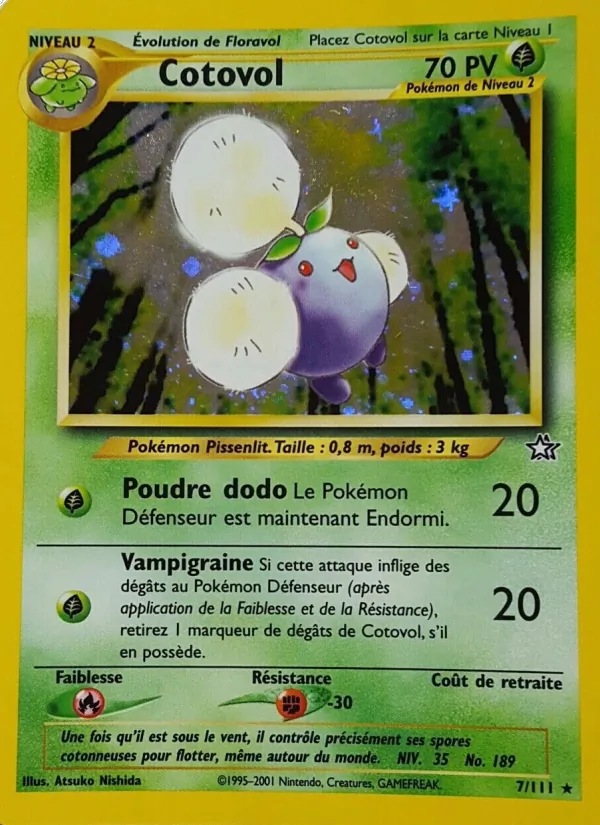 Carte Pokémon Cotovol 7/111 de l'extension Neo Genesis