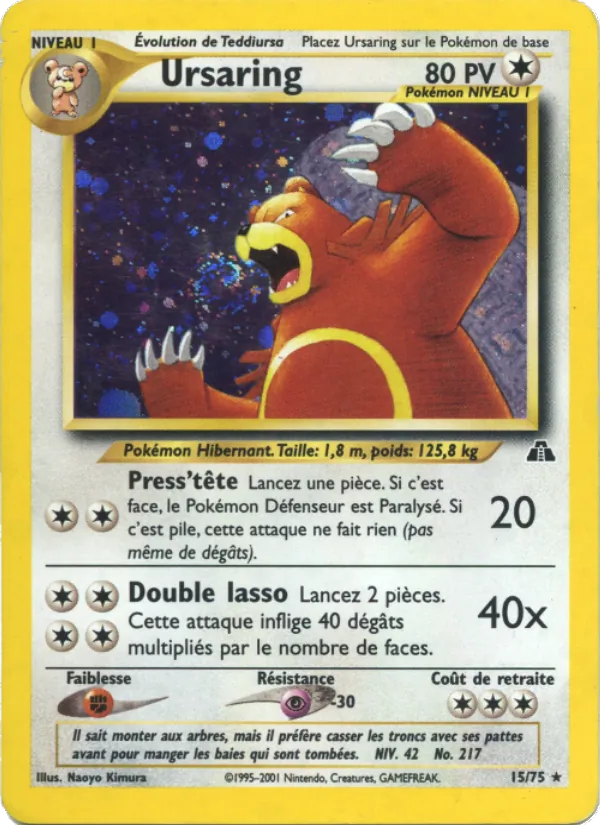 Carte Pokémon Ursaring 15/75 de l'extension Neo Discovery