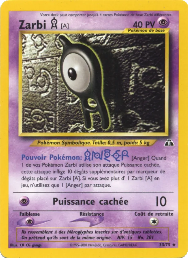 Carte Pokémon Zarbi A 33/75 de l'extension Neo Discovery