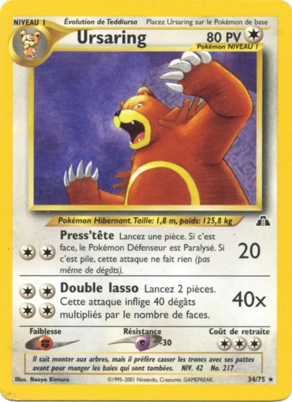 Carte Pokémon Ursaring 34/75 de l'extension Neo Discovery