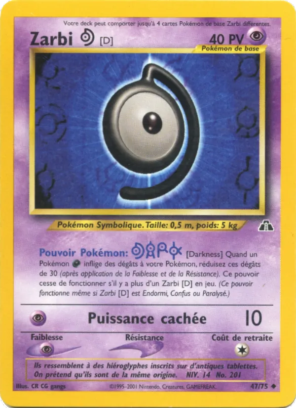 Carte Pokémon Zarbi D 47/75 de l'extension Neo Discovery