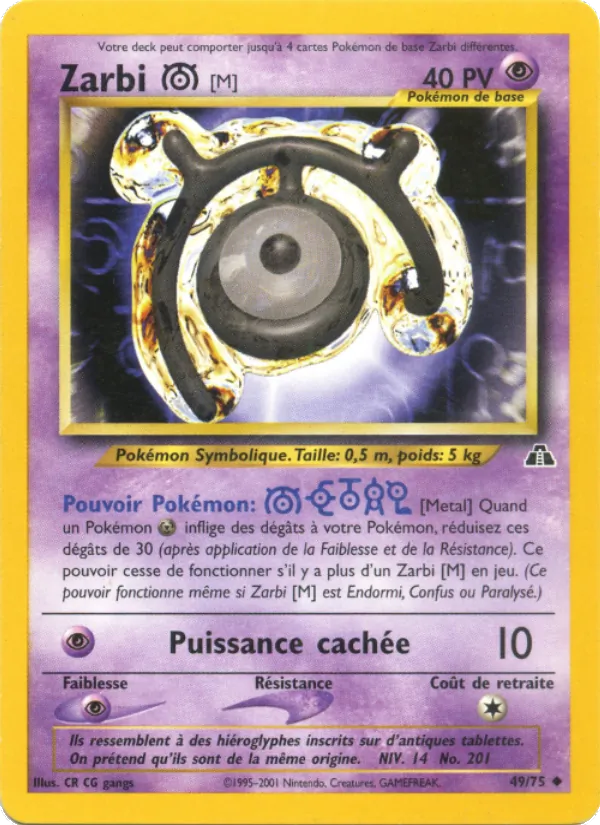 Carte Pokémon Zarbi M 49/75 de l'extension Neo Discovery