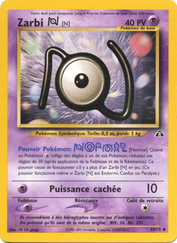 Carte Pokémon Zarbi N 50/75 de l'extension Neo Discovery