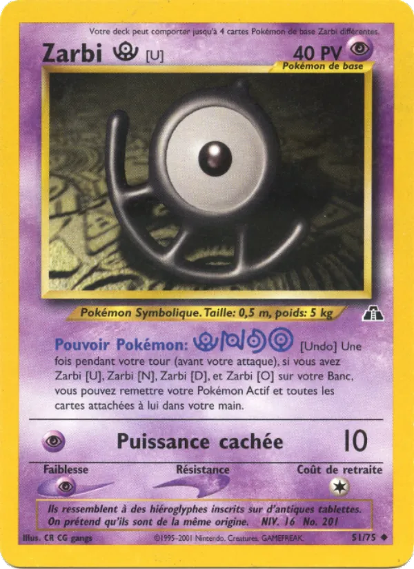 Carte Pokémon Zarbi U 51/75 de l'extension Neo Discovery