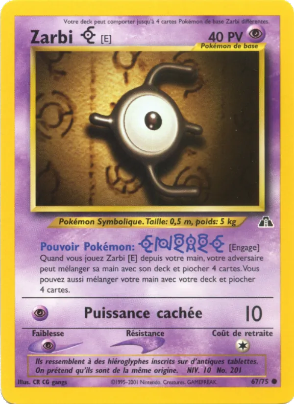 Carte Pokémon Zarbi E 67/75 de l'extension Neo Discovery