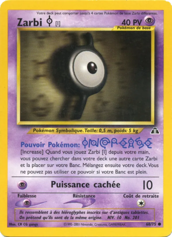 Carte Pokémon Zarbi I 68/75 de l'extension Neo Discovery