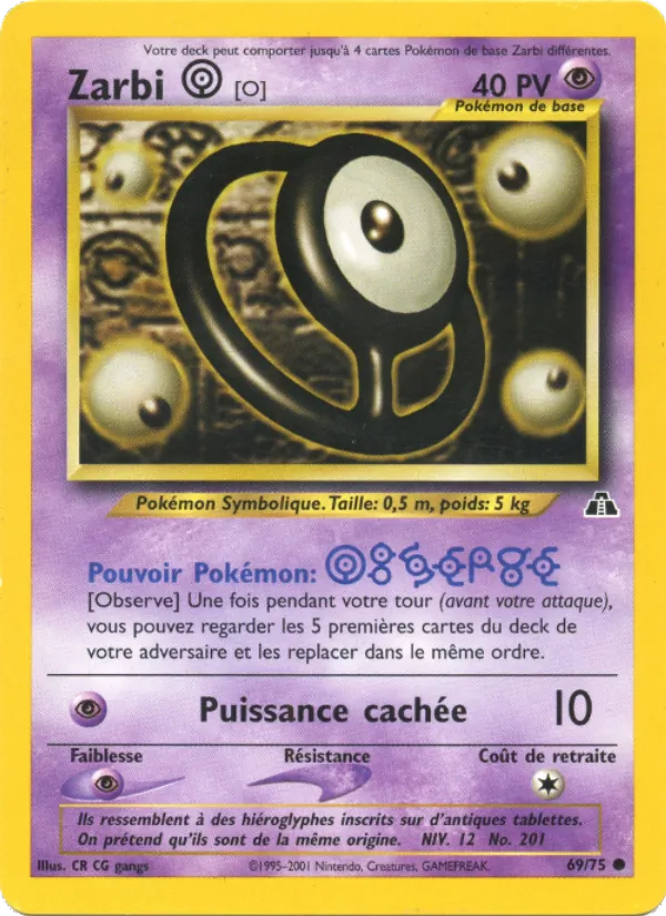 Carte Pokémon Zarbi O 69/75 de l'extension Neo Discovery