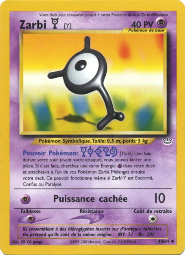 Carte Pokémon Zarbi Y 40/64 de l'extension Neo Revelation